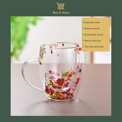 🌼Floral Fusion: Dubbelväggiga Glasmuggar