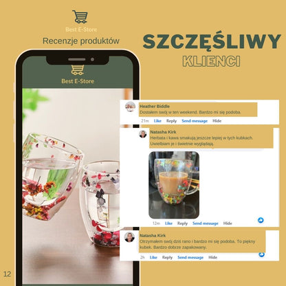 🌼 Floral Fusion: Szklane Kubki Podwójnymi Sciankami