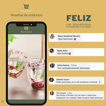 🌼Floral Fusion: Vasos Vidrio Doble Pared