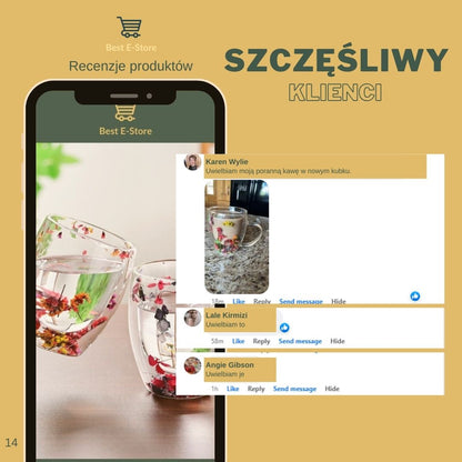 🌼 Floral Fusion: Szklane Kubki Podwójnymi Sciankami