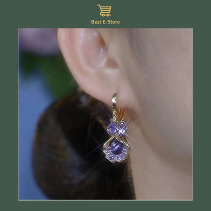 Purple Elegance: Geometric Leaf Earrings for Women 🌟