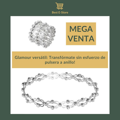 🎁 El regalo perfecto: Anillo brazalete convertible circonitas brillantes Glamour 💎