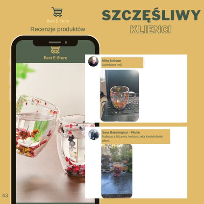 🌼 Floral Fusion: Szklane Kubki Podwójnymi Sciankami