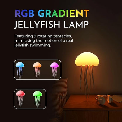 Floating Jellyfish Light Lamp - Voice Control RGB Gradient Moving Tentacles Flying Jelly Fish Bedside Table Lamp - Rechargeable Touch Sensor Hanging LED Dancing Jellyfish Night Lamps for Kids Adults