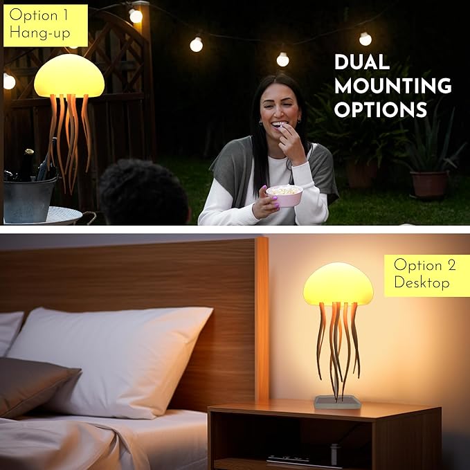 Floating Jellyfish Light Lamp - Voice Control RGB Gradient Moving Tentacles Flying Jelly Fish Bedside Table Lamp - Rechargeable Touch Sensor Hanging LED Dancing Jellyfish Night Lamps for Kids Adults