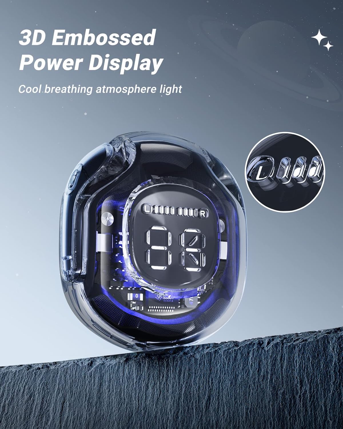 T8 Crystal Wireless Earphones - Transparent