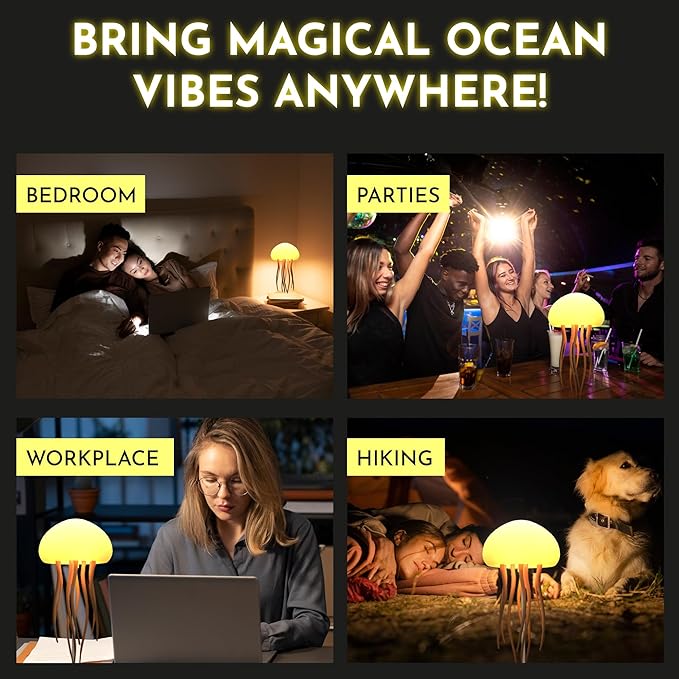 Floating Jellyfish Light Lamp - Voice Control RGB Gradient Moving Tentacles Flying Jelly Fish Bedside Table Lamp - Rechargeable Touch Sensor Hanging LED Dancing Jellyfish Night Lamps for Kids Adults