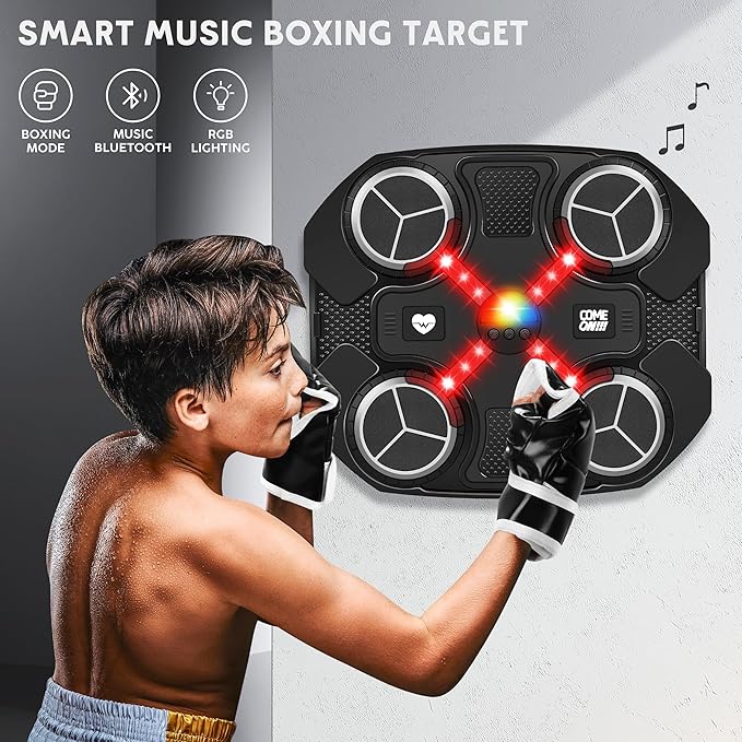 Music Boxing Machine Sport Toys for Kids,Wall Mounted Bluetooth Smart Punching Target Toys,Training Pad Toy with Boxing Glove,Ideas Toys for Boys Girls Kids 3 4 5 6 7 8 9 10 11 12+ Years Old