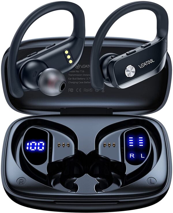 Wireless Earbuds Bluetooth Headphones 48hrs Play Back Sport Earphones with LED Display Over-Ear Buds with Earhooks Built-in Mic Headset