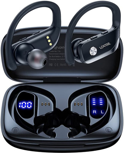 Wireless Earbuds Bluetooth Headphones 48hrs Play Back Sport Earphones with LED Display Over-Ear Buds with Earhooks Built-in Mic Headset