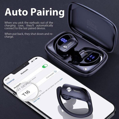 Wireless Earbuds Bluetooth Headphones 48hrs Play Back Sport Earphones with LED Display Over-Ear Buds with Earhooks Built-in Mic Headset