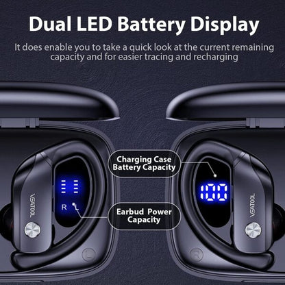 Wireless Earbuds Bluetooth Headphones 48hrs Play Back Sport Earphones with LED Display Over-Ear Buds with Earhooks Built-in Mic Headset