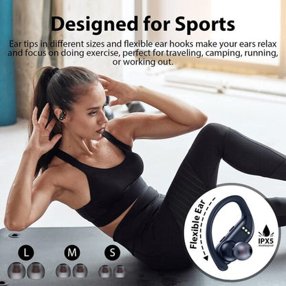 Wireless Earbuds Bluetooth Headphones 48hrs Play Back Sport Earphones with LED Display Over-Ear Buds with Earhooks Built-in Mic Headset