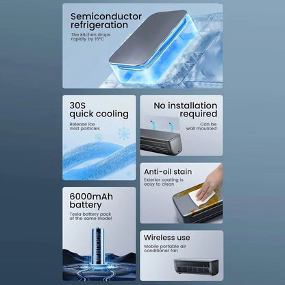 Portable Rechargeable Wall Mounted Air Conditioner Fan No Drilling