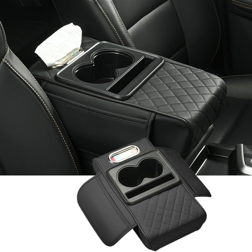 5-in-1 Car Armrest Cushion Cover – Center Console Cover with Cup Holder, Tissue Box Slot, Phone Slot