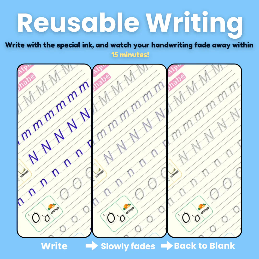 Magic Writing Book- Reusable Handwriting Practice with Disappearing Ink 4pc Set