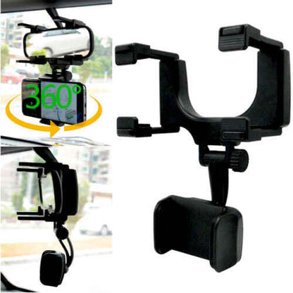 Car Rear View Mirror Mount Mobile Holder for Windshield Supports All Mobiles in Portrait & Landscape Up to 6.5 inch